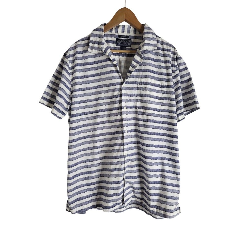 American Rag XL Blue White Striped Short Sleeve Button Down Shirt Coastal Boho